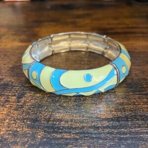 Boho retro pale yellow and blue swirl bangle bracelet CJ Banks